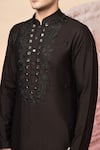 Soniya G_Black Handloom Cotton Embroidery, Mirrors, Regal Nehru Jacket And Kurta Set _Online