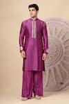 Soniya G_Purple Muslin Mirrors, Beads Straight Cut Kurta And Pant Set _Online_at_Aza_Fashions