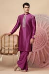 Buy_Soniya G_Purple Muslin Mirrors, Beads Straight Cut Kurta And Pant Set _at_Aza_Fashions