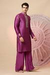 Shop_Soniya G_Purple Muslin Mirrors, Beads Straight Cut Kurta And Pant Set _Online_at_Aza_Fashions