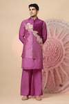 Shop_Soniya G_Purple , Chanderi Zari, Sequins, Embroidery Nehru Jacket And Kurta Set _Online_at_Aza_Fashions