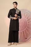 Soniya G_Black Silk Embroidery Floral Nehru Jacket And Kurta Set _Online_at_Aza_Fashions