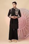Buy_Soniya G_Black Silk Embroidery Floral Nehru Jacket And Kurta Set _at_Aza_Fashions