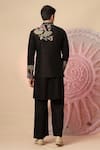 Shop_Soniya G_Black Silk Embroidery Floral Nehru Jacket And Kurta Set _at_Aza_Fashions