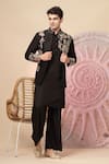 Shop_Soniya G_Black Silk Embroidery Floral Nehru Jacket And Kurta Set _Online_at_Aza_Fashions
