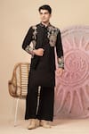 Soniya G_Black Silk Embroidery Floral Nehru Jacket And Kurta Set _at_Aza_Fashions