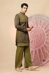 Buy_Soniya G_Olive Green Embroidery, Sequins Kashmiri Work Bandhgala And Kurta Set _Online_at_Aza_Fashions