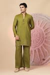 Soniya G_Olive Green Embroidery, Sequins Kashmiri Work Bandhgala And Kurta Set _at_Aza_Fashions