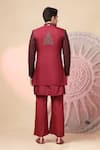 Shop_Soniya G_Maroon Handloom Cotton Embroidery, Studs, Kashmiri Work Bandhgala And Kurta Set _at_Aza_Fashions