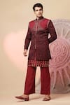 Buy_Soniya G_Maroon Handloom Cotton Embroidery, Studs, Kashmiri Work Bandhgala And Kurta Set _Online_at_Aza_Fashions