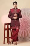 Buy_Soniya G_Maroon Handloom Cotton Embroidery, Studs, Kashmiri Work Bandhgala And Kurta Set _at_Aza_Fashions