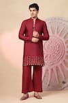Soniya G_Maroon Handloom Cotton Embroidery, Studs, Kashmiri Work Bandhgala And Kurta Set _Online