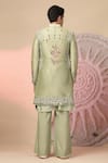 Shop_Soniya G_Green Chanderi Silk Embroidery, Mirrors Sherwani And Kurta Set _at_Aza_Fashions