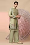 Soniya G_Green Chanderi Silk Embroidery, Mirrors Sherwani And Kurta Set _Online_at_Aza_Fashions