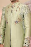 Soniya G_Green Chanderi Silk Embroidery, Mirrors Sherwani And Kurta Set _Online
