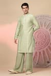 Buy_Soniya G_Green Chanderi Silk Embroidery, Mirrors Sherwani And Kurta Set _Online