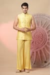 Soniya G_Yellow Chanderi Silk Embroidery, Sequins Jacket And Kurta Set _Online_at_Aza_Fashions