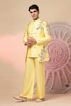Buy_Soniya G_Yellow Chanderi Silk Embroidery, Sequins Jacket And Kurta Set _Online_at_Aza_Fashions