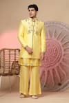 Buy_Soniya G_Yellow Chanderi Silk Embroidery, Metallic Thread Jacket And Kurta Set _at_Aza_Fashions
