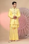 Shop_Soniya G_Yellow Chanderi Silk Embroidery, Metallic Thread Jacket And Kurta Set _Online_at_Aza_Fashions