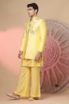 Soniya G_Yellow Chanderi Silk Embroidery, Metallic Thread Jacket And Kurta Set _at_Aza_Fashions