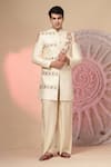 Buy_Soniya G_Off White Chanderi Silk Embroidery Bandhgala And Flared Pant Set _at_Aza_Fashions