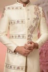 Shop_Soniya G_Off White Chanderi Silk Embroidery Bandhgala And Flared Pant Set 