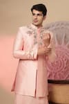 Soniya G_Pink Chanderi Silk Embroidery Bandhgala And Kurta Set _Online