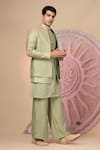 Buy_Soniya G_Green Chanderi Silk Embroidery Double Jacket Kurta Set 