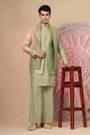 Buy_Soniya G_Green Chanderi Silk Embroidery Double Jacket Kurta Set _at_Aza_Fashions