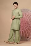 Soniya G_Green Chanderi Silk Embroidery Double Jacket Kurta Set _Online