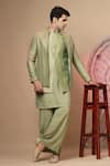 Buy_Soniya G_Green Chanderi Silk Embroidery Double Jacket Kurta Set _Online