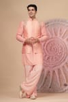 Buy_Soniya G_Pink Chanderi Silk Embroidery Placed Floral Work Nehru Jacket And Kurta Set _at_Aza_Fashions