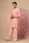 Soniya G_Pink Chanderi Silk Embroidery Placed Floral Work Nehru Jacket And Kurta Set _Online_at_Aza_Fashions