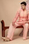 Buy_Soniya G_Pink Chanderi Silk Embroidery Placed Floral Work Nehru Jacket And Kurta Set 