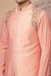 Shop_Soniya G_Pink Chanderi Silk Embroidery Placed Floral Work Nehru Jacket And Kurta Set 