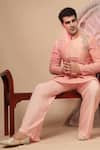 Soniya G_Pink Chanderi Silk Embroidery Placed Floral Work Nehru Jacket And Kurta Set _Online