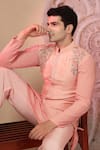 Buy_Soniya G_Pink Chanderi Silk Embroidery Placed Floral Work Nehru Jacket And Kurta Set _Online