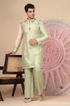 Buy_Soniya G_Green Chanderi Silk Embroidery Kurta Set _at_Aza_Fashions