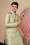 Soniya G_Green Chanderi Silk Embroidery Kurta Set _at_Aza_Fashions