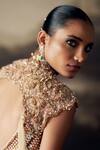 Buy_Ohaila Khan_Gold Tulle, Silk Pearls, Crystals, Sequins, Beads, Lehenga And Blouse Set _Online_at_Aza_Fashions