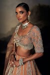 Ohaila Khan_Brown Tulle, Silk Crystals, Pearls, Beads, Embroidery Scoop Neck Lehenga Set _Online_at_Aza_Fashions
