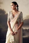 Buy Ohaila Khan Peach Chiffon, Tulle Pearls, Embroidered Blouse With Ruffle Pre-draped Saree Buy_Ohaila Khan_Peach Chiffon, Tulle Pearls, Embroidered Blouse With Ruffle Pre-draped Saree