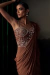 Shop Ohaila Khan Gold Silk, Tulle Feathers, Sequins, Crystals, Corset With Pre-draped Saree Online at Aza Fashions Shop_Ohaila Khan_Gold Silk, Tulle Feathers, Sequins, Crystals, Corset With Pre-draped Saree _Online_at_Aza_Fashions