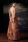 Ohaila Khan_Brown Tulle, Silk, Satin Feathers, Sequins, Crystals, Blouse And Pre-draped Saree _Online_at_Aza_Fashions