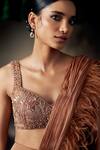 Buy_Ohaila Khan_Brown Tulle, Silk, Satin Feathers, Sequins, Crystals, Blouse And Pre-draped Saree 