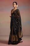 Dressfolk_Black Chanderi Zari, Embroidery Noura Saree With Unstitched Blouse Piece _Online_at_Aza_Fashions