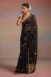 Shop_Dressfolk_Black Chanderi Zari, Embroidery Noura Saree With Unstitched Blouse Piece _Online_at_Aza_Fashions