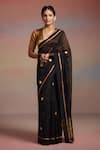 Buy_Dressfolk_Black Chanderi Zari, Embroidery Noura Saree With Unstitched Blouse Piece _at_Aza_Fashions