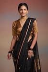 Dressfolk_Black Chanderi Zari, Embroidery Noura Saree With Unstitched Blouse Piece _at_Aza_Fashions
